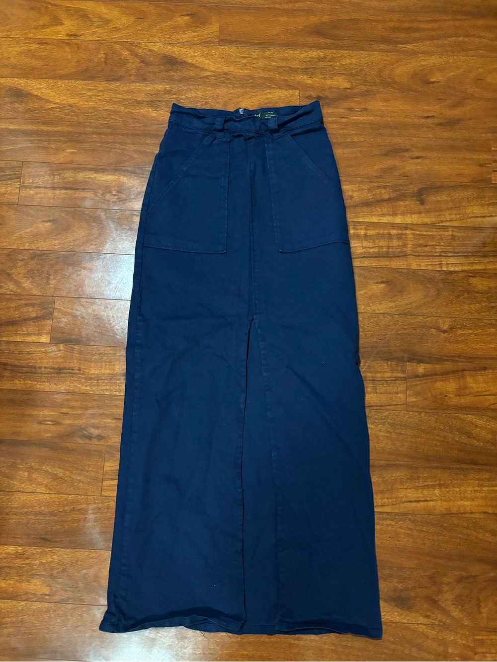 Zara Navy Blue High-Waist Maxi Skirt with Front Patch Pockets